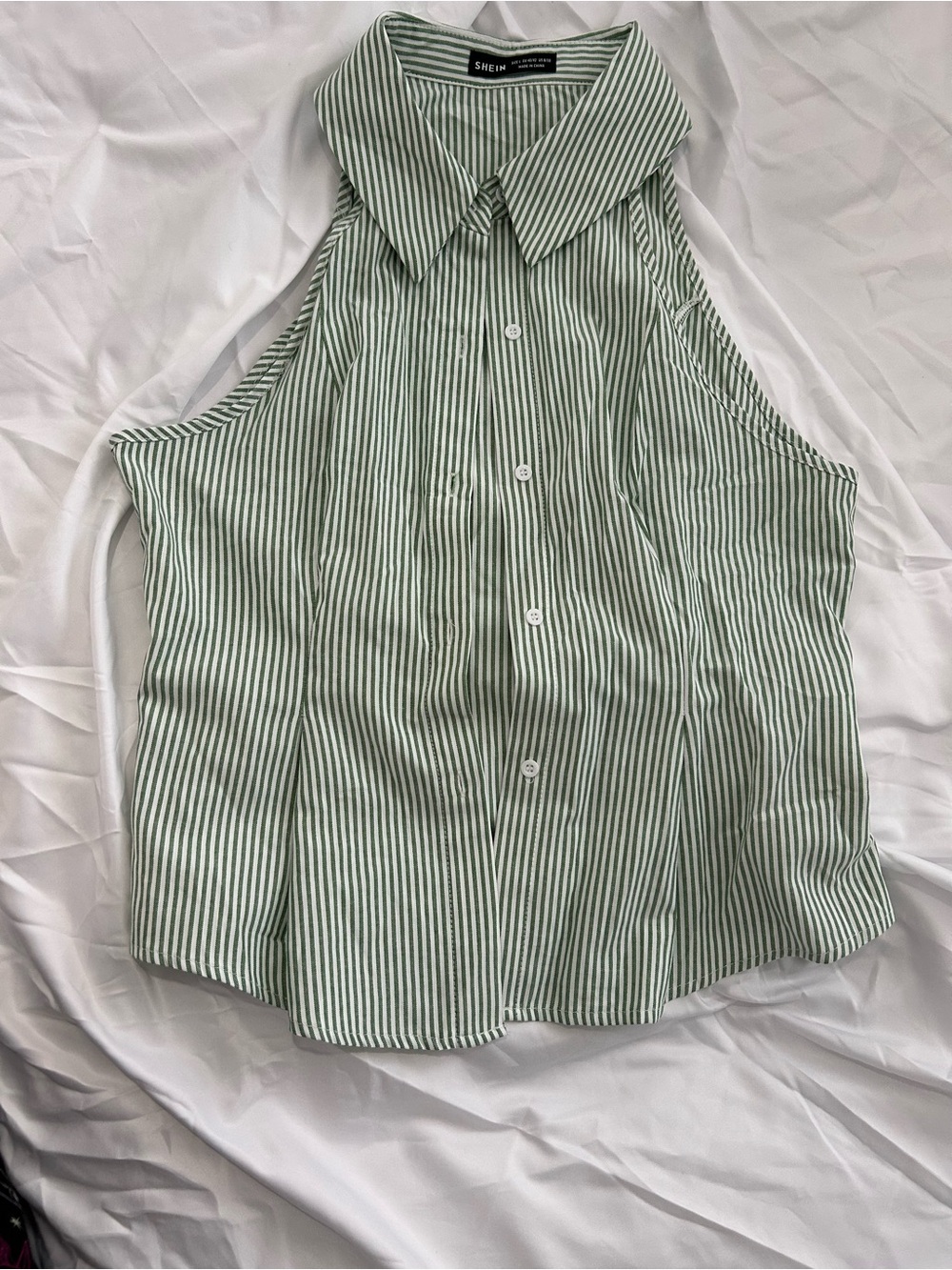 SHEIN Green and White Striped Hooded Tank